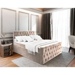 Boxspring Met Opbergruimte*Beddenbriljant Boxspring met Opbergruimte Fluweel Fondi + voetbord