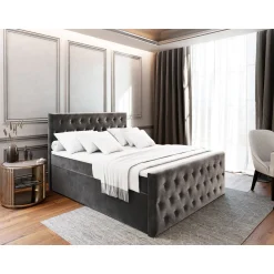 Boxspring Met Opbergruimte*Beddenbriljant Boxspring met Opbergruimte Fluweel Fondi + voetbord