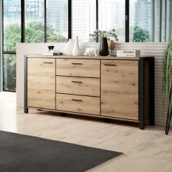 Dressoirs*Beddenbriljant Dressoir Akven - 2-deurs incl. 3 lades - Wotan Eiken