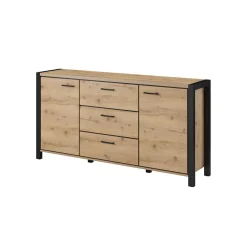 Dressoirs*Beddenbriljant Dressoir Akven - 2-deurs incl. 3 lades - Wotan Eiken