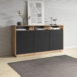 Dressoirs*Beddenbriljant Dressoir Asmund - 3-deurs incl. 3 lades - Wotan Eiken