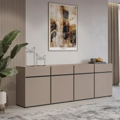 Dressoirs*Beddenbriljant Dressoir Crotone - 4-deurs incl. 4 lades - Taupe