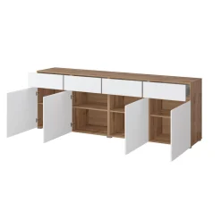 Dressoirs*Beddenbriljant Dressoir Crotone - 4-deurs incl. 4 lades - Wotan Eiken / Wit