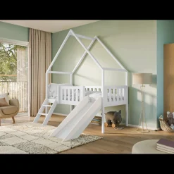 Hoogslaper|Kinderbed*Beddenbriljant Halfhoogslaper met Glijbaan Abe - Leverbaar in 10 Kleuren!