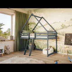 Kinderbed|Hoogslaper*Beddenbriljant Hoogslaper met Dakje Moos - Kinderbed - Leverbaar in 6 kleuren!