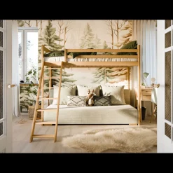 Kinderbed*Beddenbriljant Hoogslaper met Slaapbank Sophie - Naturel / Ribstof Creme - Direct Leverbaar!