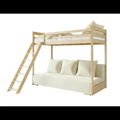 Kinderbed*Beddenbriljant Hoogslaper met Slaapbank Sophie - Naturel / Ribstof Creme - Direct Leverbaar!
