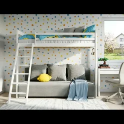 Kinderbed*Beddenbriljant Hoogslaper met Slaapbank Sophie - Wit / Ribstof Grijs - Direct Leverbaar!