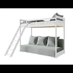 Kinderbed*Beddenbriljant Hoogslaper met Slaapbank Sophie - Wit / Ribstof Grijs - Direct Leverbaar!