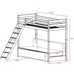 Kinderbed*Beddenbriljant Hoogslaper met Slaapbank Sophie - Wit / Ribstof Creme - Direct Leverbaar!