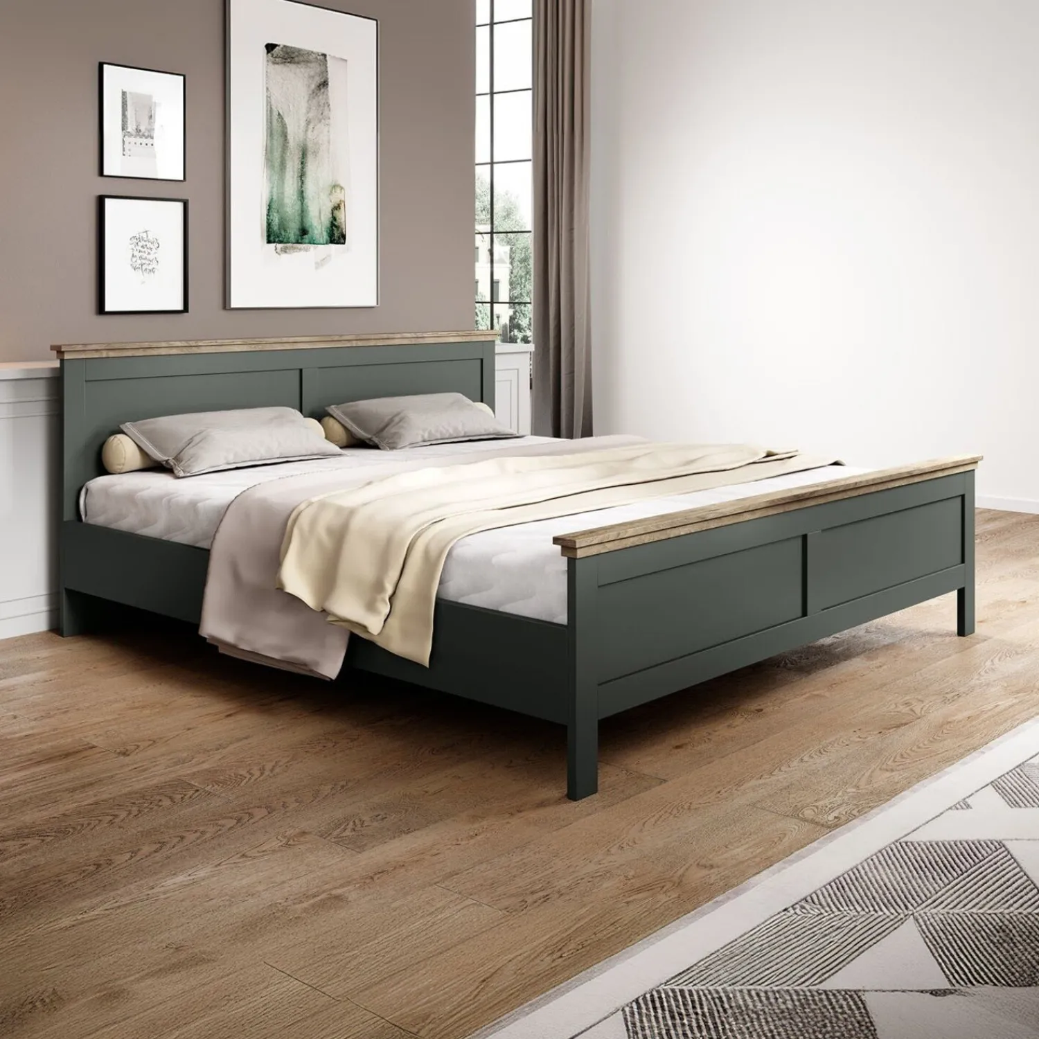 Houten Bed*Beddenbriljant Houten Bed Elvas - Donkergroen - Bedframe
