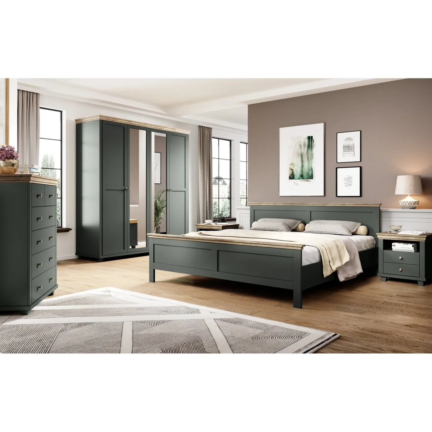 Houten Bed*Beddenbriljant Houten Bed Elvas - Donkergroen - Bedframe