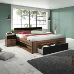 Houten Bed*Beddenbriljant Houten Bed met Lade Bern - Walnoot - Bedframe