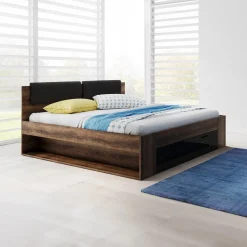 Bed Met Opbergruimte|Houten Bed*Beddenbriljant Houten Bed met Lade Genua - Walnoot - Bedframe