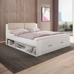 Bed Met Opbergruimte|Houten Bed*Beddenbriljant Houten Bed met Lade Genua - Wit - Bedframe