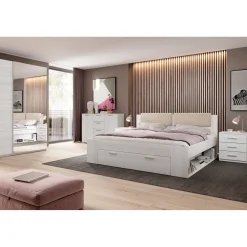 Bed Met Opbergruimte|Houten Bed*Beddenbriljant Houten Bed met Lade Genua - Wit - Bedframe