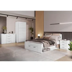 Bed Met Opbergruimte|Houten Bed*Beddenbriljant Houten Bed met Lade Genua - Wit - Bedframe