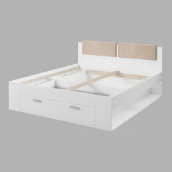 Bed Met Opbergruimte|Houten Bed*Beddenbriljant Houten Bed met Lade Genua - Wit - Bedframe