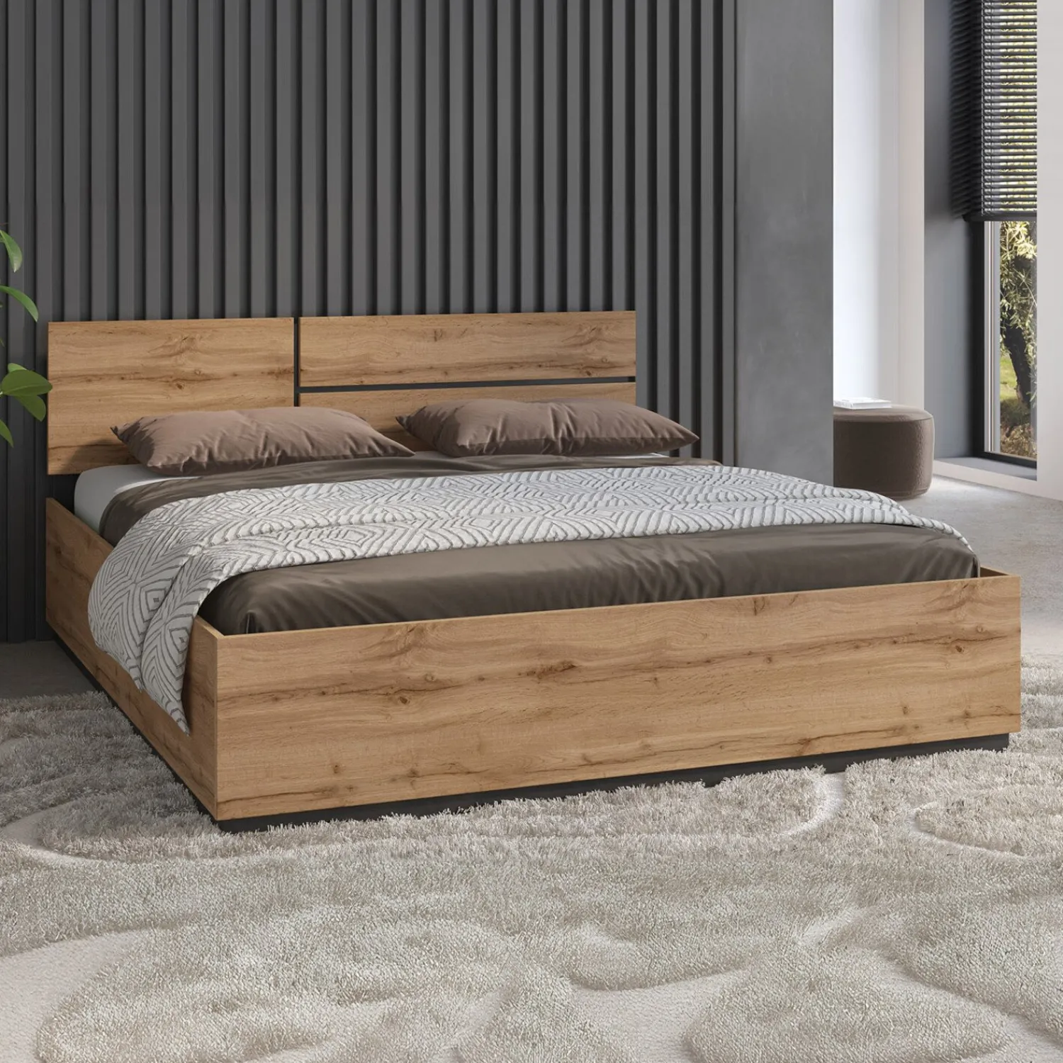 Bed Met Opbergruimte|Houten Bed*Beddenbriljant Houten Opbergbed Crotone - Wotan Eiken