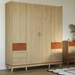 Kledingkasten*Beddenbriljant Kledingkast Skagen - Eiken - 4-Deurs met Lades