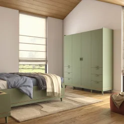 Kledingkasten*Beddenbriljant Kledingkast Skagen - Groen - 4-Deurs met Lades