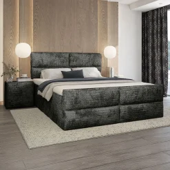 Boxspring Met Opbergruimte*Beddenbriljant OP=OP Opberg Boxspring Croco 200 x 200 Velvet Antraciet | Incl. Voetbord + Pocketvering + 1x Hocker