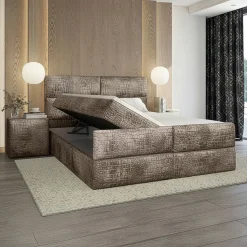Boxspring Met Opbergruimte*Beddenbriljant OP=OP Opberg Boxspring Velvet Croco - 180 x 200 Velvet Beige | Incl. Voetbord met TV-Lift + Stevig Pocketvering 500 veren m2