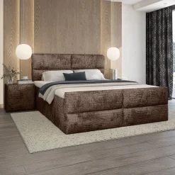 Boxspring Met Opbergruimte*Beddenbriljant OP=OP Opberg Boxspring Velvet Croco - 180 x 200 Velvet Bruin| Incl. Voetbord + 2x Hocker