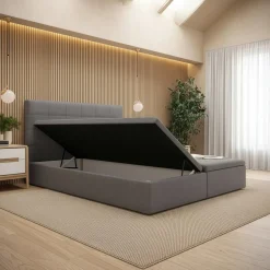 Boxspring Zonder Matras|Boxspring Met Opbergruimte*Beddenbriljant OP=OP Opberg Boxspring zonder Matras Levi | 160 x 210 Suede Antraciet | Incl. Levi Voetbord