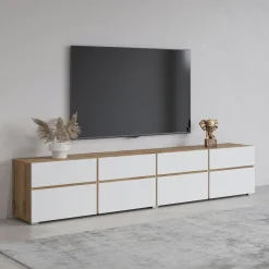 Tv Meubels*Beddenbriljant TV-meubel Crotone - 4-kleps incl. 4 lades - Wotan Eiken / Wit