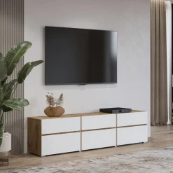 Tv Meubels*Beddenbriljant TV-meubel Crotone - 3-kleps incl. 3 lades - Wotan Eiken / Wit