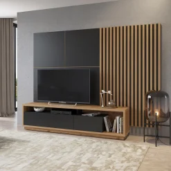 Tv Meubels*Beddenbriljant Wandcombinatie Celano - Wotan Eiken / Zwart