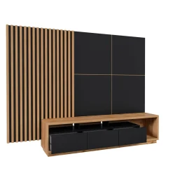 Tv Meubels*Beddenbriljant Wandcombinatie Celano - Wotan Eiken / Zwart