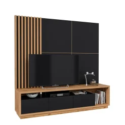 Tv Meubels*Beddenbriljant Wandcombinatie Celano - Wotan Eiken / Zwart