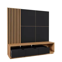 Tv Meubels*Beddenbriljant Wandcombinatie Celano - Wotan Eiken / Zwart