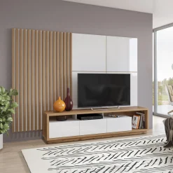 Tv Meubels*Beddenbriljant Wandcombinatie Celano - Wotan Eiken / Wit