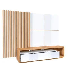 Tv Meubels*Beddenbriljant Wandcombinatie Celano - Wotan Eiken / Wit