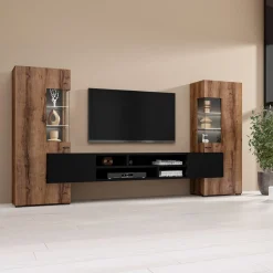 Tv Meubels*Beddenbriljant Wandcombinatie Koblenz - Walnoot / Zwart
