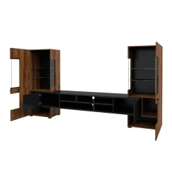 Tv Meubels*Beddenbriljant Wandcombinatie Koblenz - Walnoot / Zwart