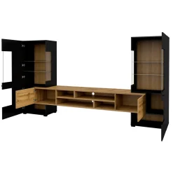 Tv Meubels*Beddenbriljant Wandcombinatie Koblenz - Wotan Eiken / Zwart